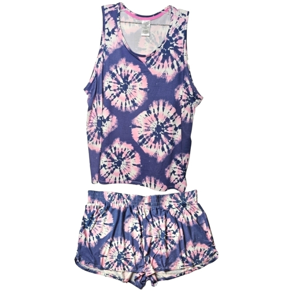 Peace Love & Dreams Purple Pink Tie-dye Pajama Tank Top and Shorts Set size 3X